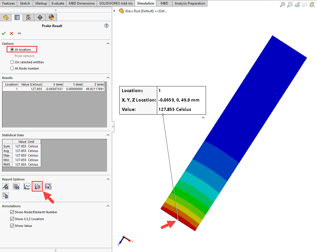 Probe tool result at location